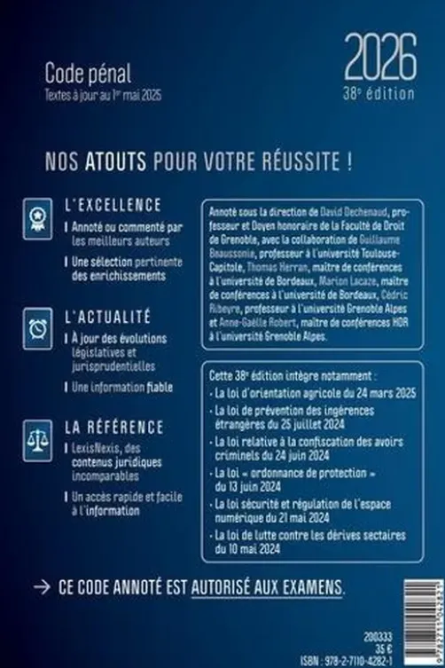 Code pénal. Edition 2026, David Dechenaud
