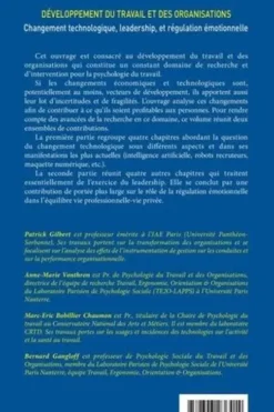 Développement du travail et des organisations. Changement technologique, leadership, et régulation émotionelle, Patrick Gilbert