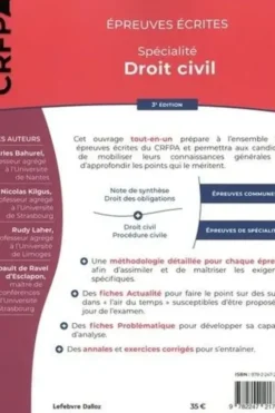 Epreuves écrites du CRFPA. Spécialité Droit civil, Edition 2022, Charles Bahurel