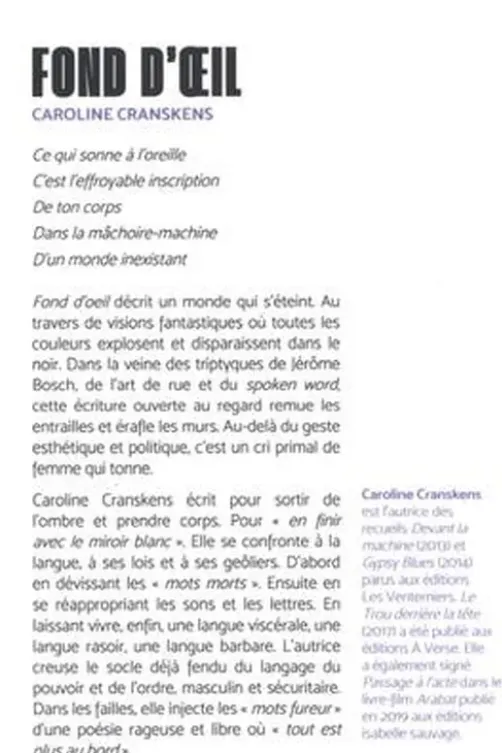 Fond d'oeil, Caroline Cranskens