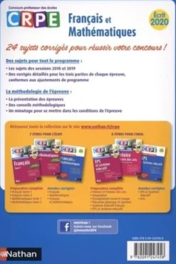 Français et mathématiques. Annales corrigées écrit CRPE, Edition 2020, Janine Hiu