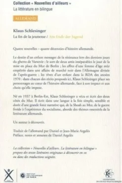 La fin de la jeunesse. Edition bilingue français-allemand, Klaus Schlesinger