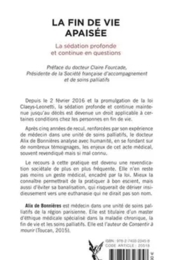 La fin de vie apaisée. La sédation profonde et continue en questions, Alix de Bonnières