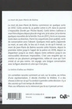 La mort de Jean-Marie de Balma suivi de La lettre d’adieu au théâtre, Vincent Guédon