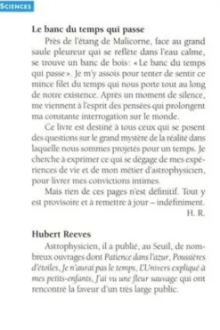 Le banc du temps qui passe. Méditations cosmiques, Hubert Reeves