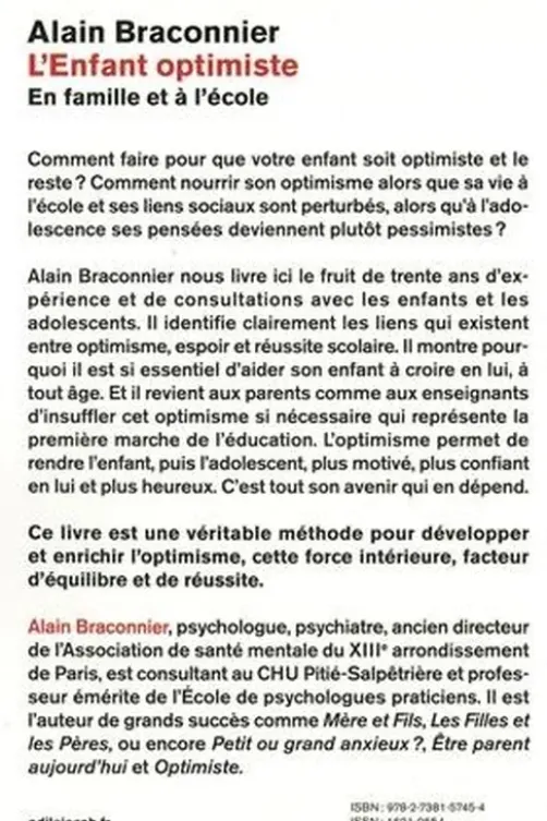 L'enfant optimiste. En famille et à l'école, Alain Braconnier