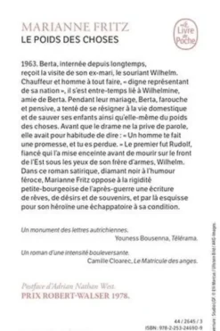 Le poids des choses. Suivi de "Sur Marianne Fritz"