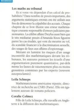 Les maths au tribunal. Quand les erreurs de calcul font les erreurs judicaires, Leila Schneps