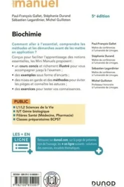 Mini Manuel Biochimie. Cours + exos + QCM/QROC, 5e édition, Paul-François Gallet