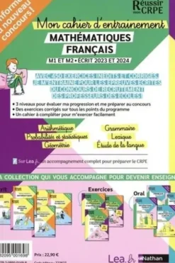Mon cahier d'entraînement Mathématiques-Français M1 et M2. Edition 2023-2024, Daniel Motteau