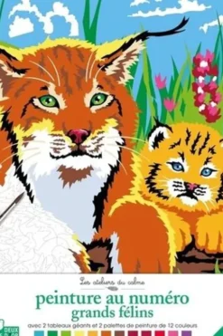 Peinture au numéro grands félins. Avec 2 tableaux géants et 2 palettes de peinture de 12 couleurs, Hachette