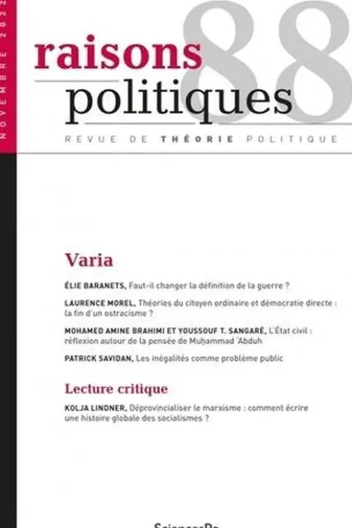 Raisons politiques N° 88, novembre 2022 : Varia, Benjamin Boudou