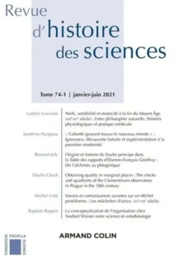Revue d'histoire des sciences N° 1/2021, Armand Colin