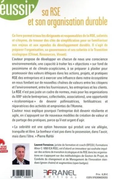 Réussir sa RSE et son organisation durable. Développer sa proposition de valeur, et transformer son organisation, Laurent Fornairon